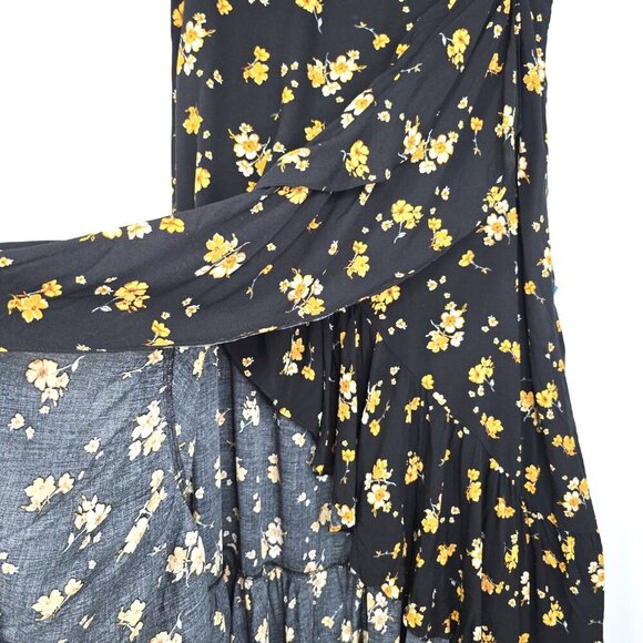 NWT Torrid Black Yellow Floral Faux Wrap Maxi Challis Skirt Ruffle Trim High Low - Picture 4 of 12